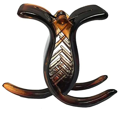 French Small Three Teeth Tortoise Brown Shell Pony Fish Style Strong Grip Jaw Hair Claw Clip Clamp