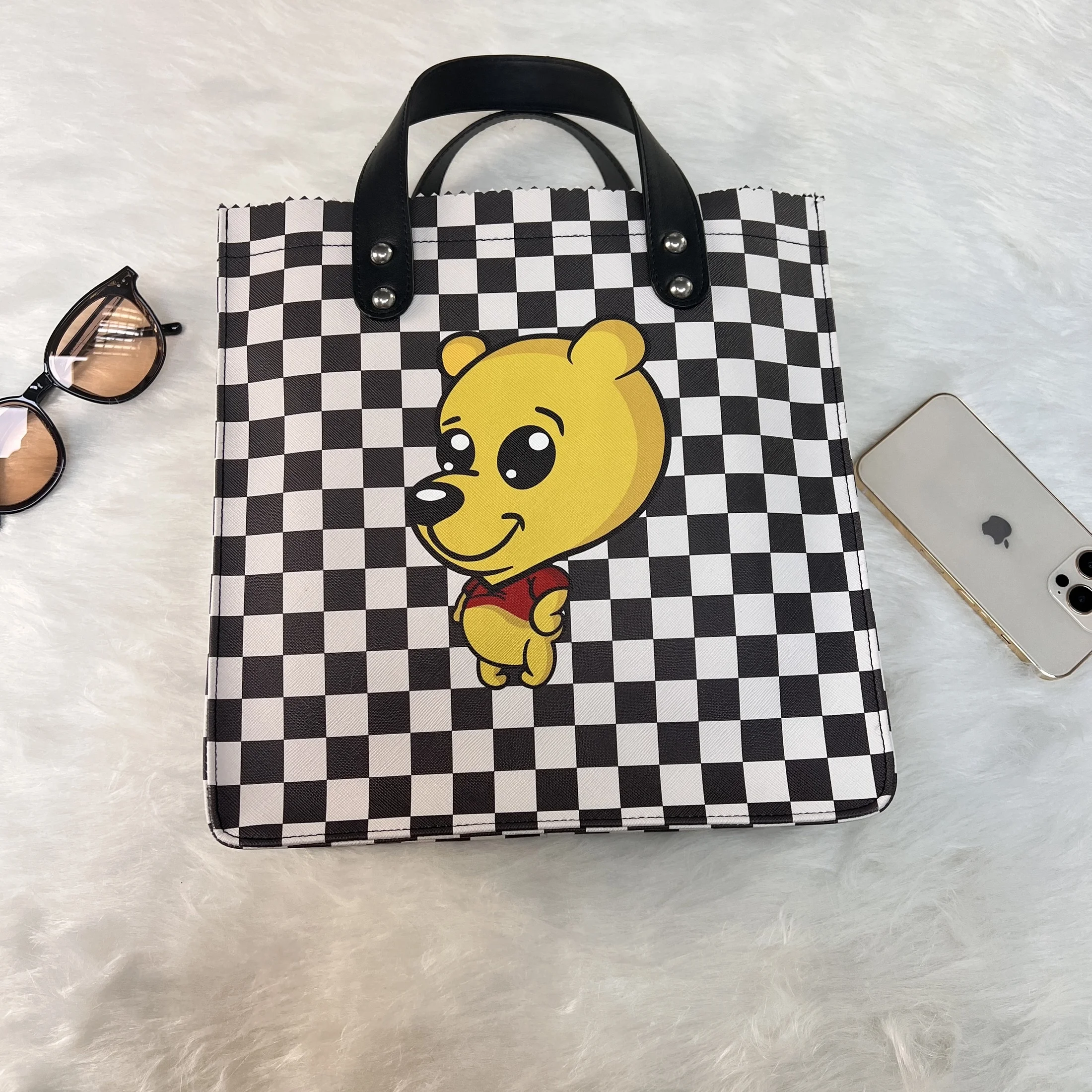 Small Kids Girls Anime Printed Waterpoof Work Travel School Mother Diaper Beach Lunch Shopping Leather Women Tote Bag
