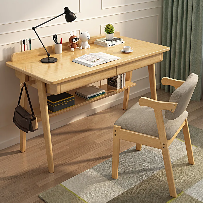 Customized Solid Oak Wood Table Modern Durable Study Room Fashion Desk with Storage Drawers