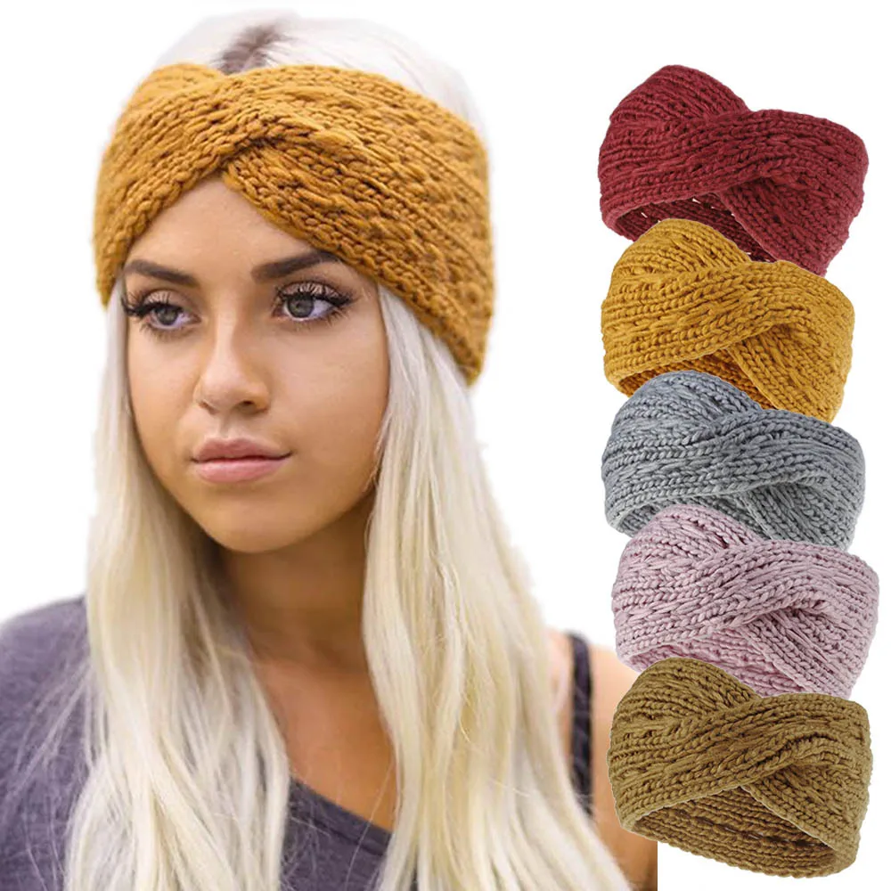 women Winter Thick Knitted Headband Winter Cross Knit Hairband Thick Knit Ear Warmers
