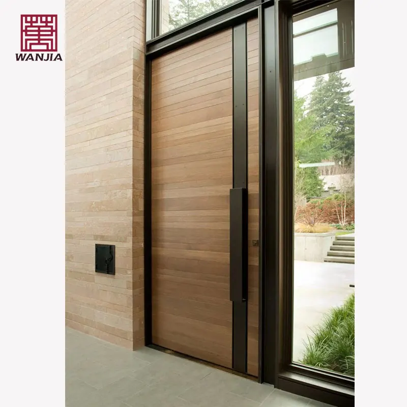 WANJIA Customized Latest Modern Design Solid Wood Door External Main Entrance Wooden Door