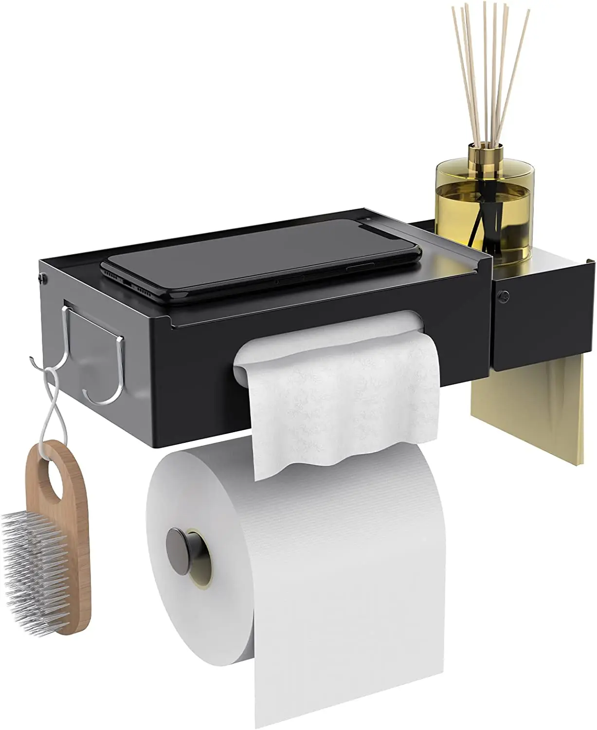 Toilet Paper Holder with Shelf, Bathroom Toilet Paper Holder with Storage Wall Mounted  Holder