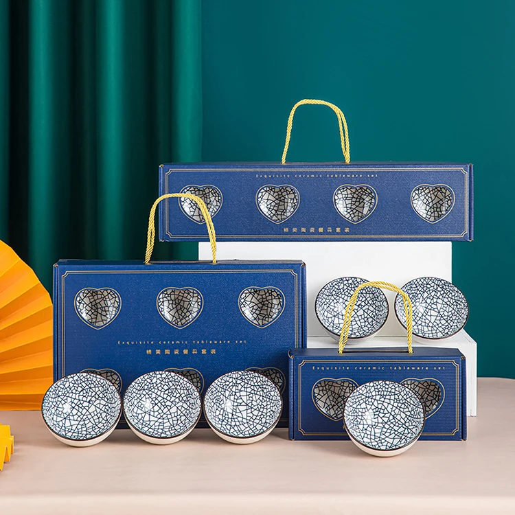 cartoon pattern ceramic tableware gift set for holiday gift box dinnerware 4 pieces bowl set ceramic