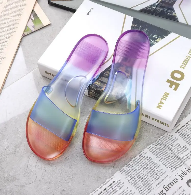 New Fashion Beach PVC Woman clear Jelly Shoes Neon Color Sandals Comfortable Transparent Jelly slippers for Women