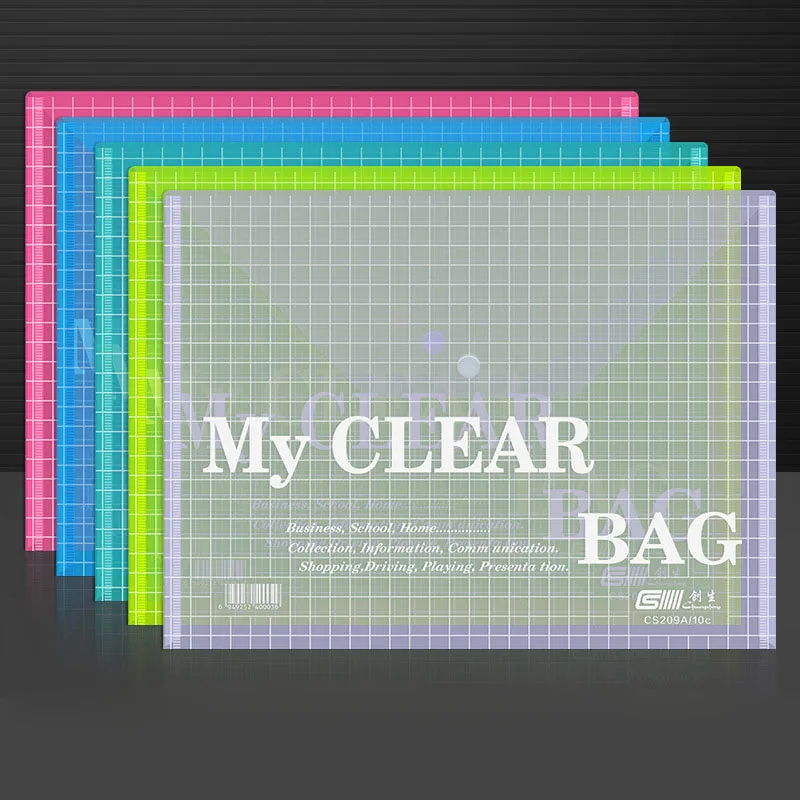 Colorful Transparent thickened folder file bag classification button data bag plastic waterproof A4 paper storage bag