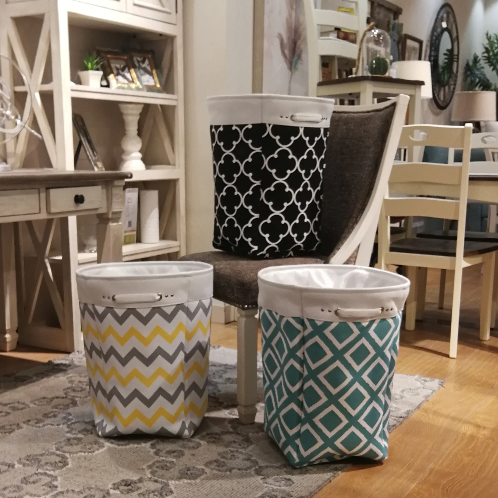 customizable high-quality color Geometric patterns bedroom storage basket laundry for home with match color lining