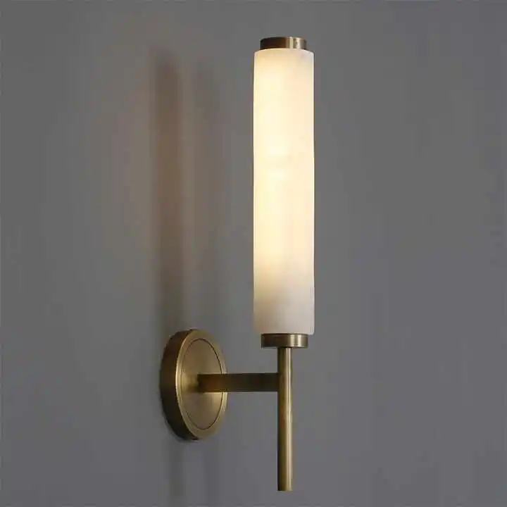 Modern Luxury Living Room Bedroom Villa Bedside Copper Marble Wall LED Sconce Light Fixture Decorative Thin Bathroom Mirror Lamp