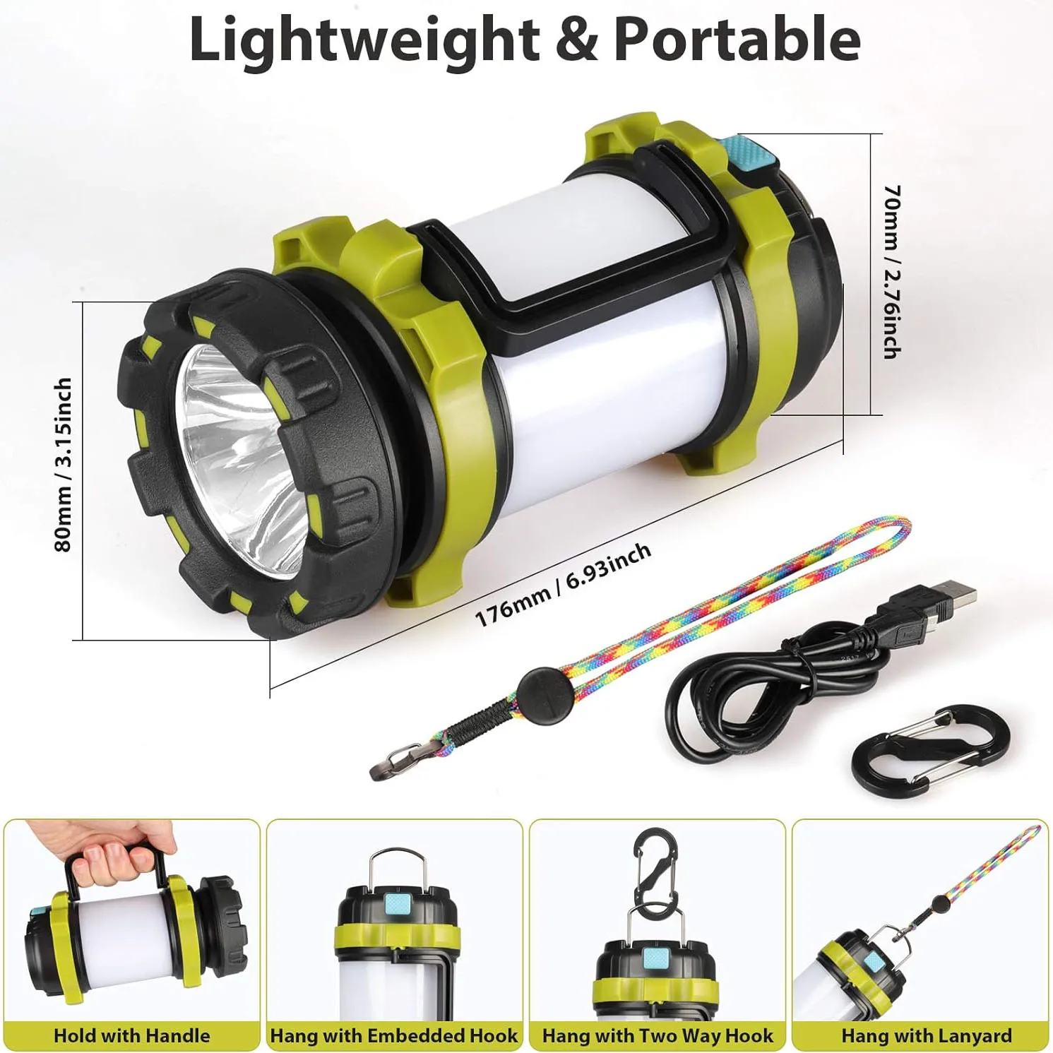 Camping Lantern, Outdoor Led Camping Lantern, Rechargeable Flashlights with 1000LM, 6 Modes, 4000mAh Power Bank