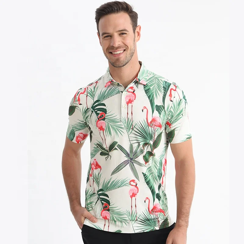 Golthan Wholesalew Print Polo Shirt 92 Polyester 8 Spandex Breathable Men Four-way Stretch Sleeve Custom Golf Shirts