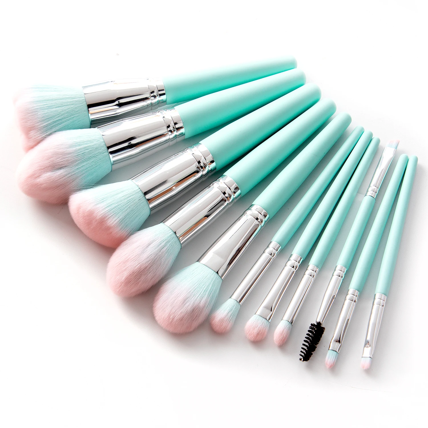 Wholesale 11 Pieces Macaroon Color Make Up Brushes Wooden Handle synthetic fibre Professional Makeup Brush Custom Logo