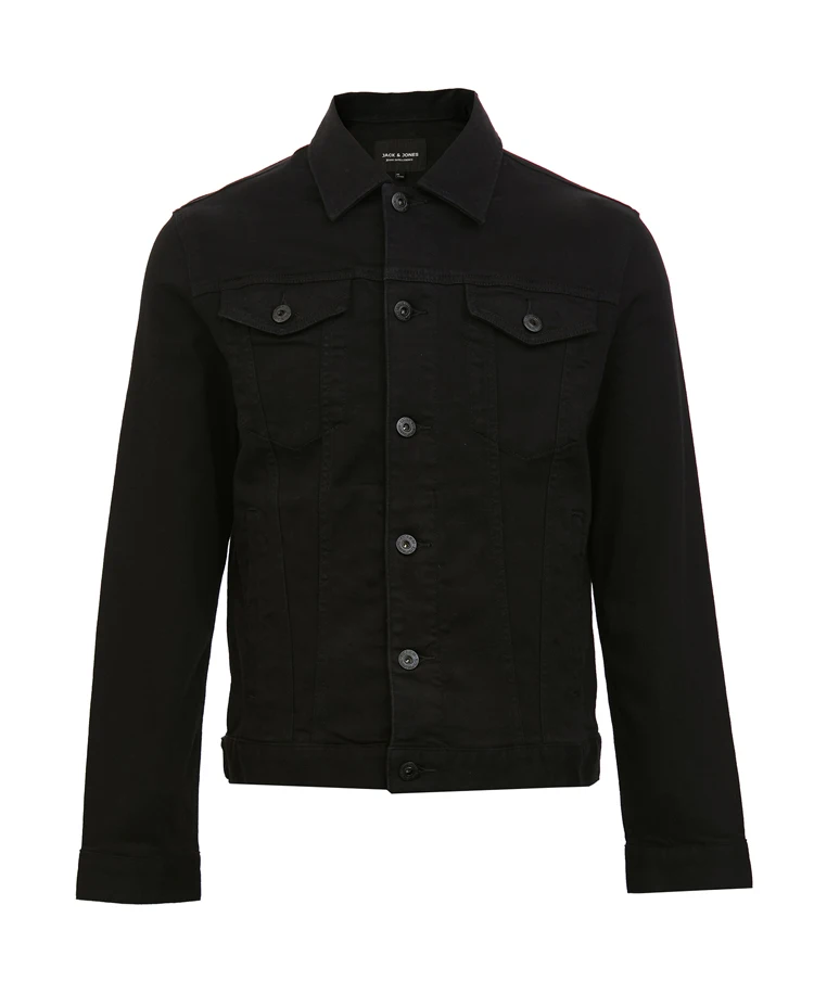 Black Cotton Button Closure Mens Jean Jacket,Jean Jacket Denim