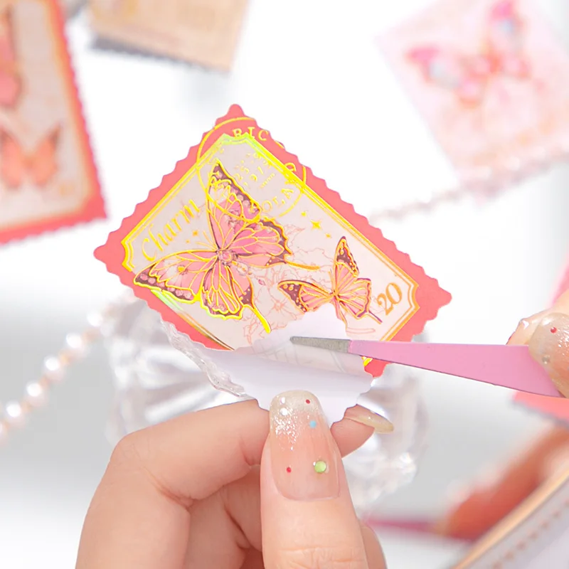 Simno 30pcs Vintage Postage Stamp Scrapbook Stickers Journal Aesthetic Small Butterfly Sticker Pack