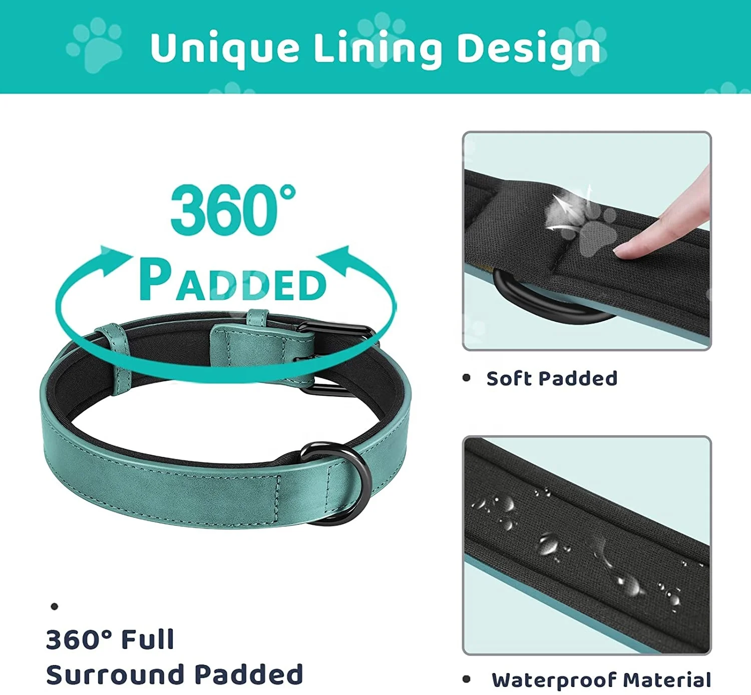 Boshiho Custom Adjustable Luxury Fancy Pet Personalized Pet Dog Collars Outdoor Leather Dog Collar with Name Tag D ring