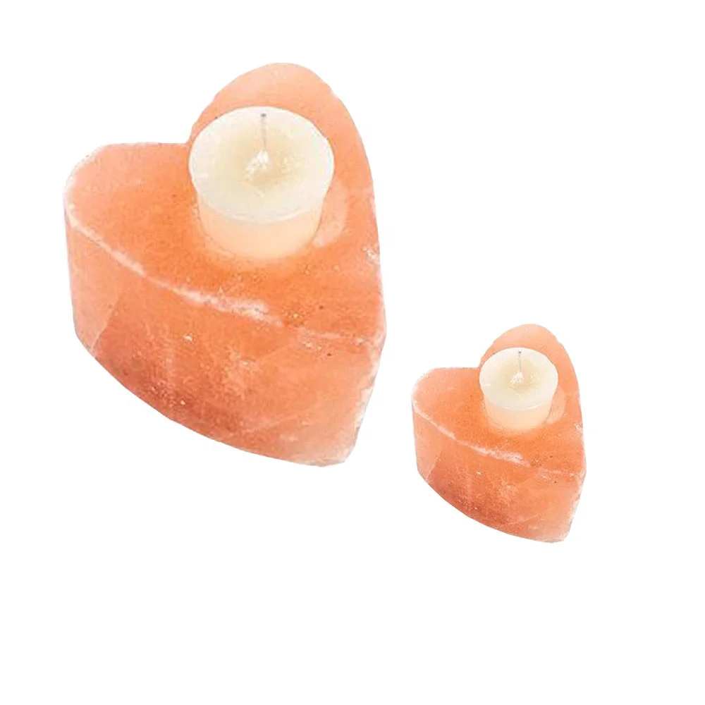 Heart Shape Tea Light Pack of 2 Light Pink Salt Candle Holder from Sian Enterprises Other Candle Holders Lanterns & Candle Jars