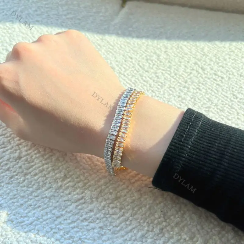 Dylam Classic chakra Best Iced out stones wrap 18K Womens CZ jewelry real Sparking Cubic Zirconia Square Cut Tennis Bracelet