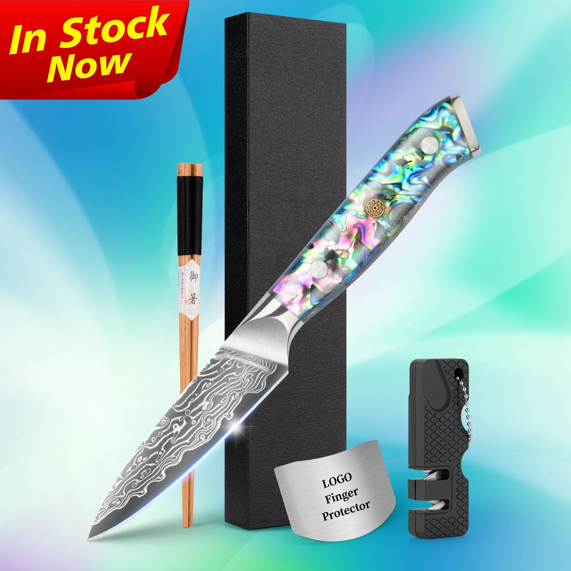 Abalone Shell Handle 3.5 Inch Japanese High Carbon Damascus Steel Kiwi Peeling Knife Fruit Paring Knives with Lifetime Guarantee