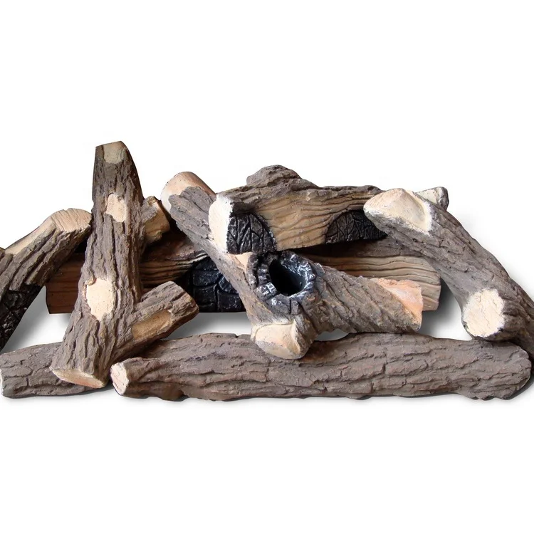 Ceramic gas logs for Propane Fire Pit or Gas Fireplace Small Fake Wood Logs Set 7-Piece