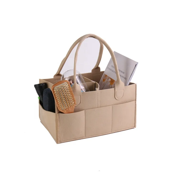 Wholesale Nursery Diaper Tote Bag Large Portable Car Travel Organizer Gray Felt Basket Baby Diaper Caddy