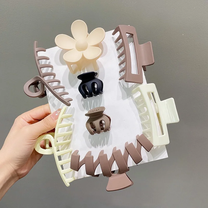 Sweet 8PCS/Set Large Shark Clip Geometric Girl Hair Clip Fashion High Quality Matte Hair Claws For Women