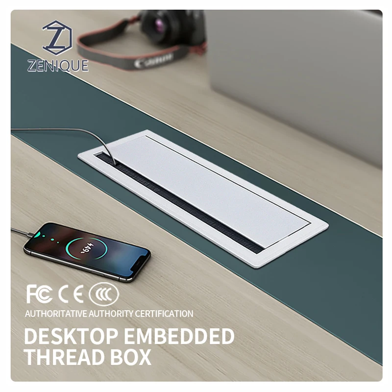 Office desktop aluminum hole cover soft closing brush cable manager desk dust-proof wire grommet organizer box cable tray cover