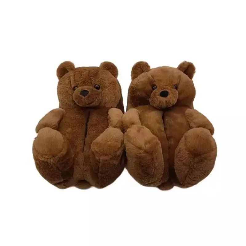 Teddy bear plush slippers cute cartoon couple family warm home cotton shoes winter thickened bag heel