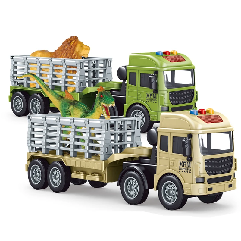Children Gift Acousto-Optic Friction Powered Dinosaur /Lion Carrier Truck Sound and Light Animal Inertial Transport Vehicle Toy