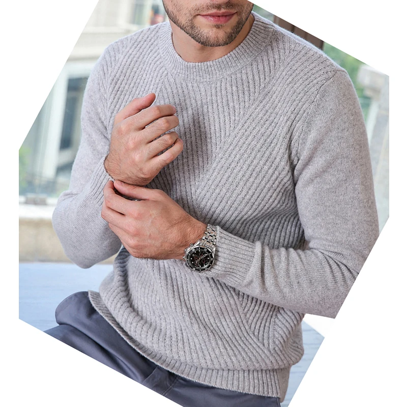 OEM Factory Price Basic O-neck Comfy Men Sweater Plain Knitted Pullover Custom Cashmere Sweater For Winter