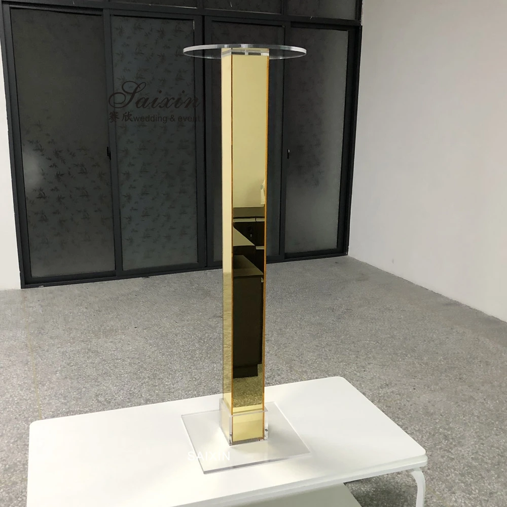 ZT-564 gold silver mirror square column acrylic flower arrangement stands wedding table decoration