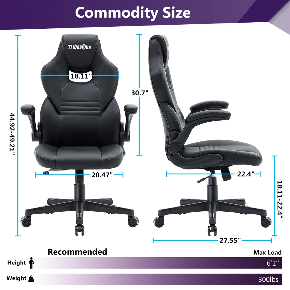 Tribesigns Black Comfortable Computer Video E Sport Gaming Player Computer Gaming Chair Massage Office Chairs With Nylon Base