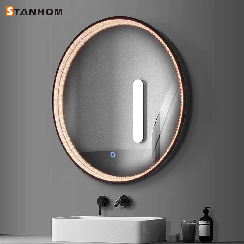 STANHOM Framed LED Round Lighted Makeup Mirror Espelho Com LED Espejo Con Luz LED