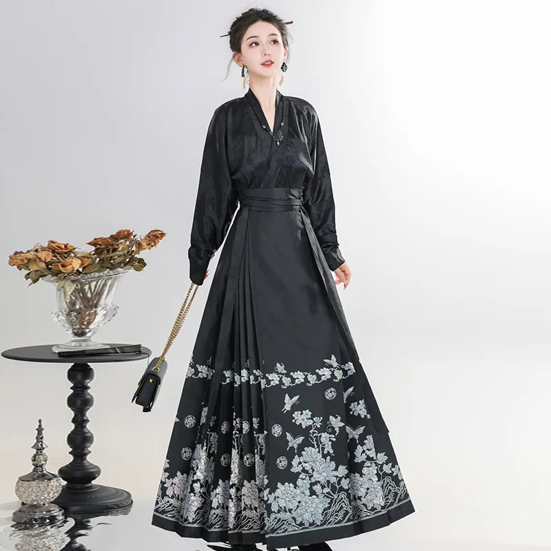 Chinese Style Attire Hanfu Modern Horse Face Skirt Hanfu Women Embroidery Butterfly Flowers Hanfu Chinese Traditional For Girls