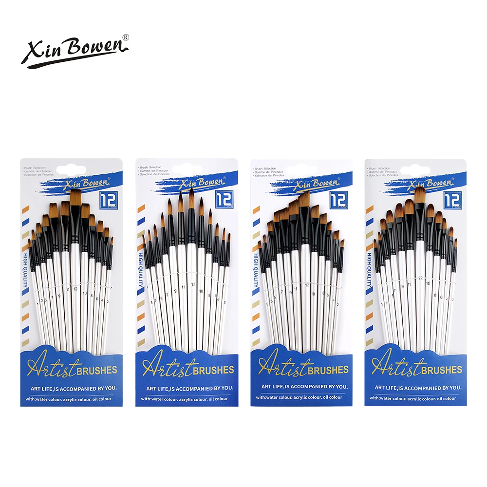 Xin Bowen 12Pcs Painting Brushes Set High Quality Pearl White Artist Brush Customized For Painting