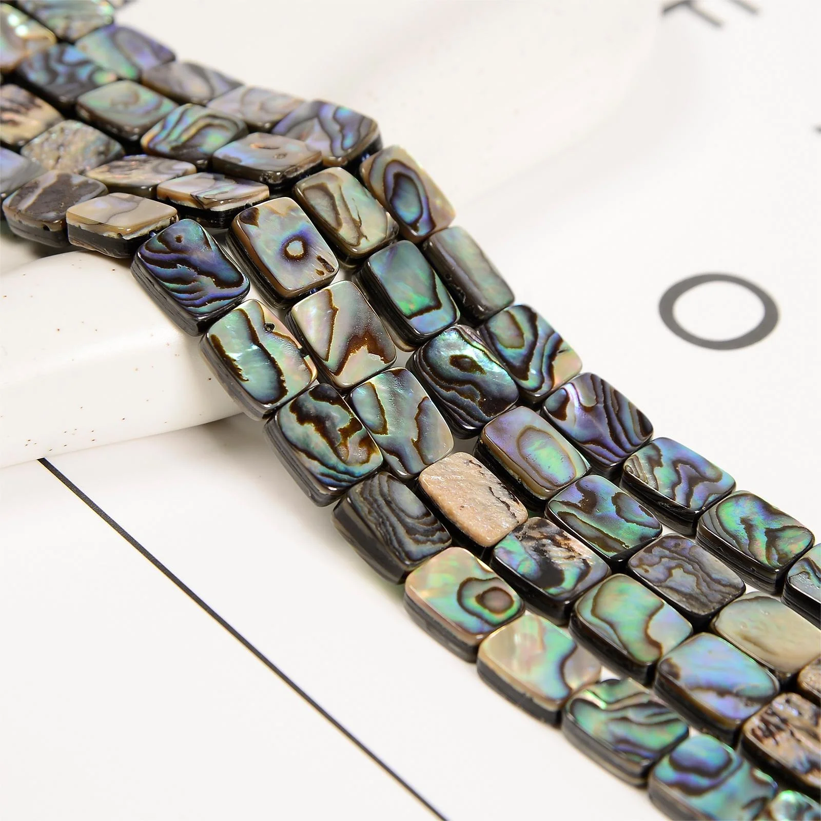 YMJ Wholesale Natural Abalone Shell Beads Strand 8x10mm 8x12mm 10x14mm Rectangle Oval Bead for Crafts Jewelry Making Pendant