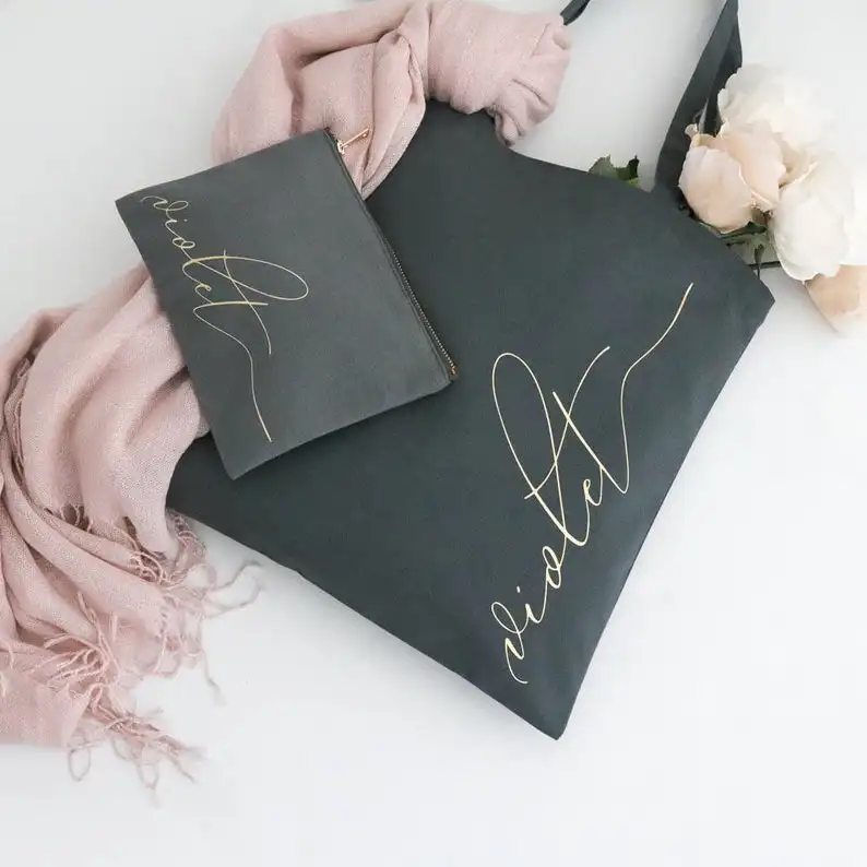 Модная холщовая Хлопковая Сумка-тоут с индивидуальным логотипом для невесты, сумка для косметики на молнии