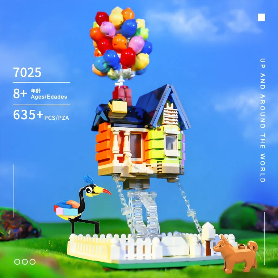 Cute Unisex DIY Toy Flying House with Balloons Plastic Model Building Block Sets Construction Toys for Kids