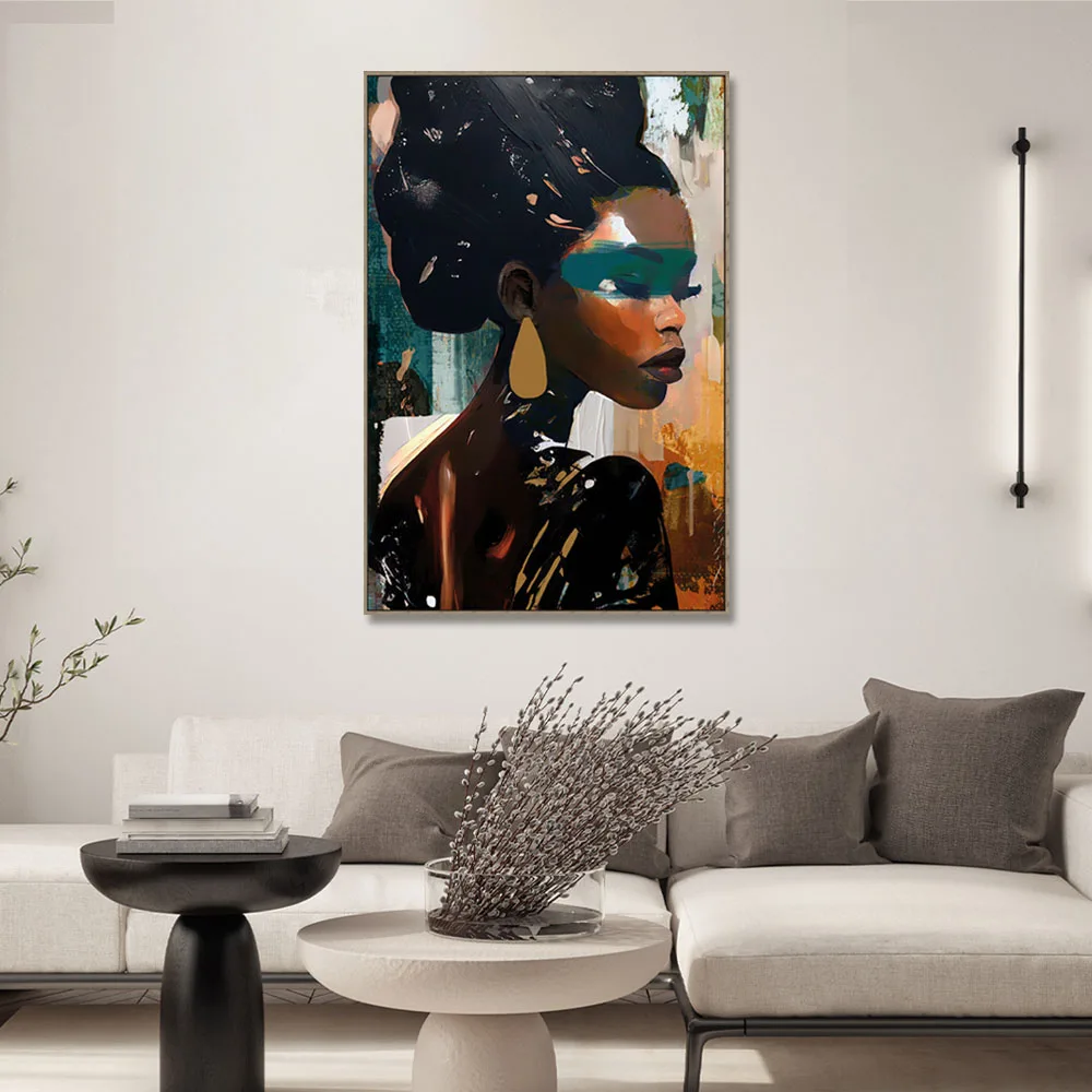 beautiful woman figure paintings oil handpainting modern african lady foil canvas art woman graffiti frames art for home decor