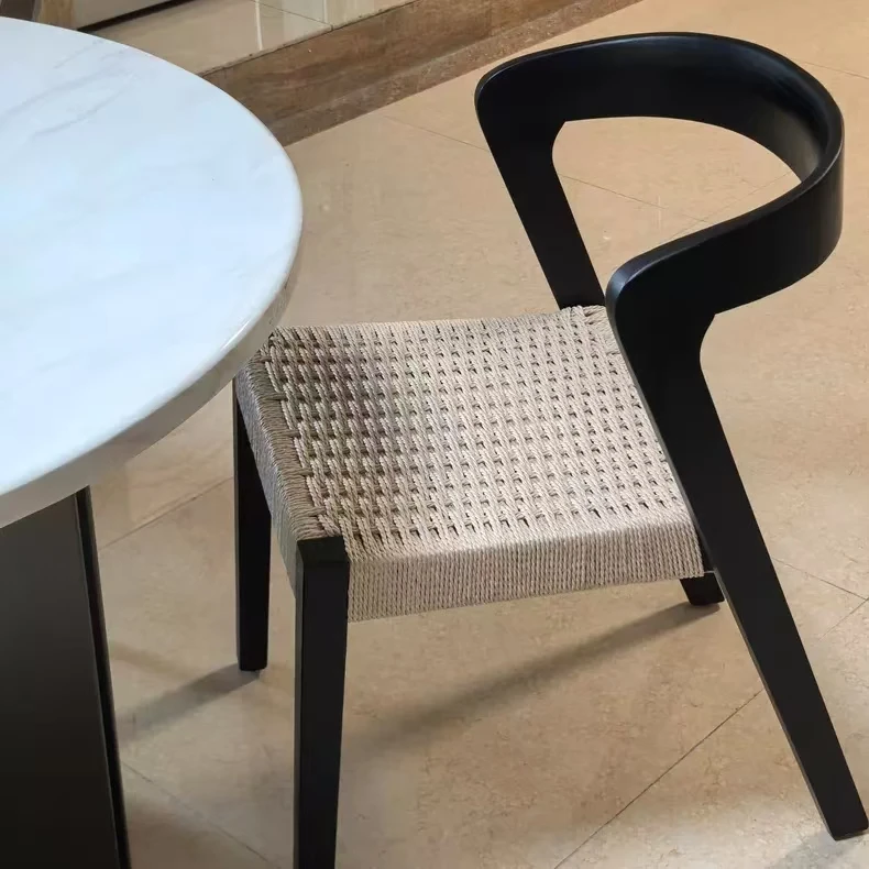 High Quality Hotel Home Dining Room Furniture Cherry Wood Dining Chair with Woven Rope Seat