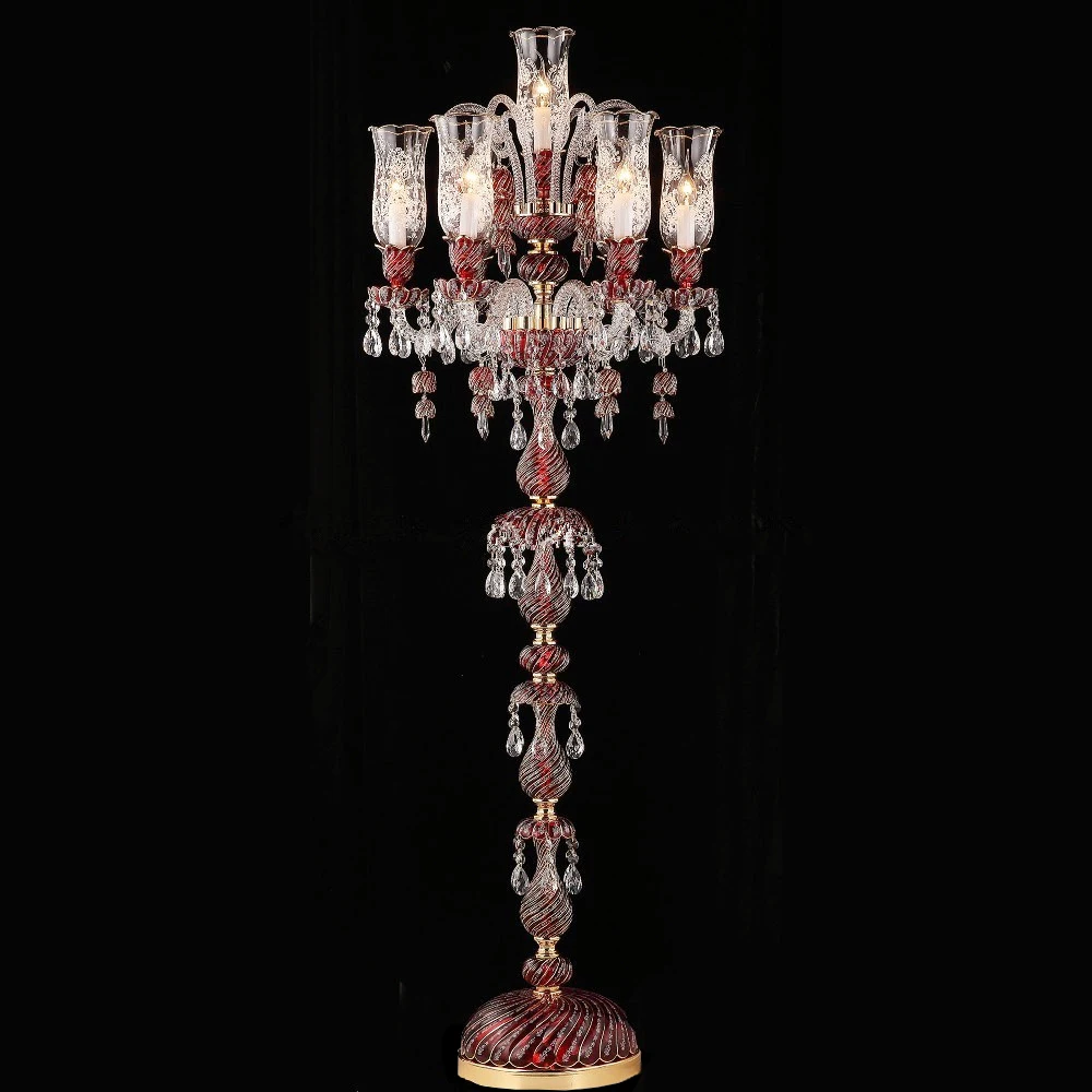 Zhongshan Factory Hot Selling French Chandelier Red Glass Floor Lamp Standing Lights LED Industrial Switch Control Red Plated