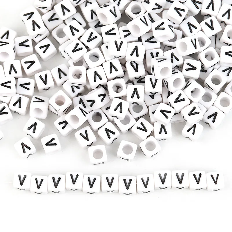 100pcs/bag Plastic Acrylic Square Loose Letter Beads A-Z White Alphabet Beads For Jewelry Making