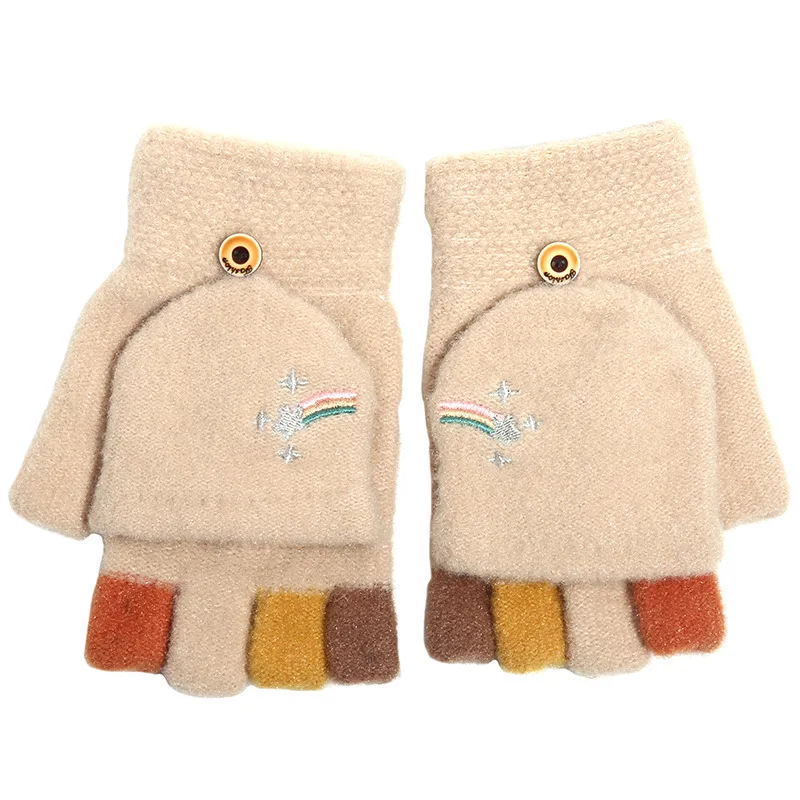 2022 Winter New Plush Cute Touch Screen Gloves Warmth Imitation Cashmere Student Gloves Half -Fingers Flipper Writing Knitted Gl