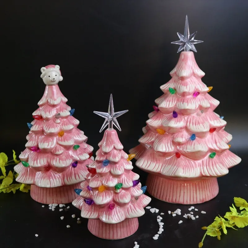 Battery operated Ceramic Christmas tree with colorful light