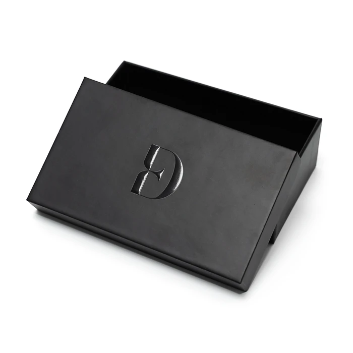 Digital Printing Wallet Purse Gift Packaging Embossed Rigid Matte Black Telescope Lid Box with custom logo