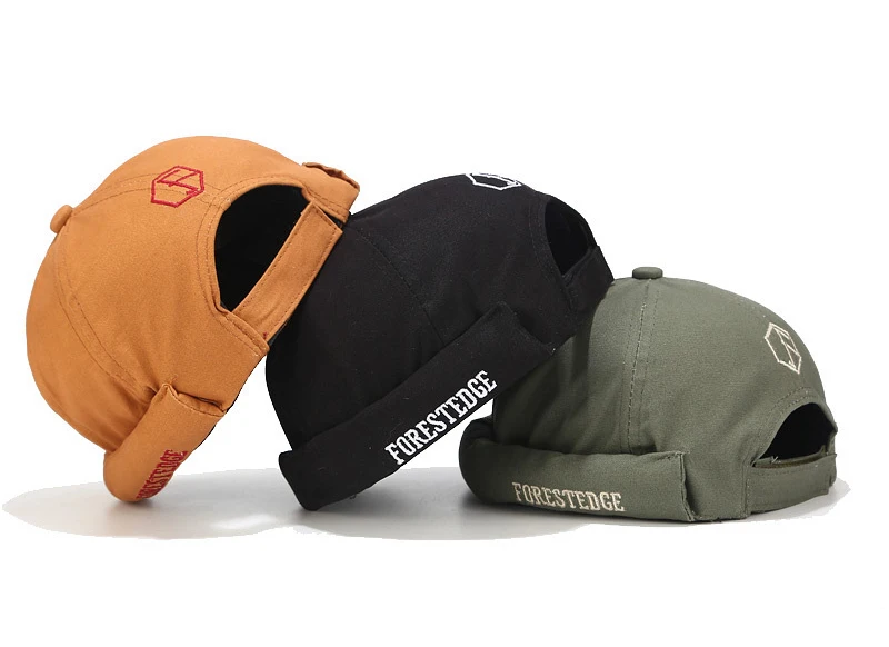 Free shipping custom logo skull  brimless caps instock wholesale denim cotton docker sailor hat soft woven brimless cap