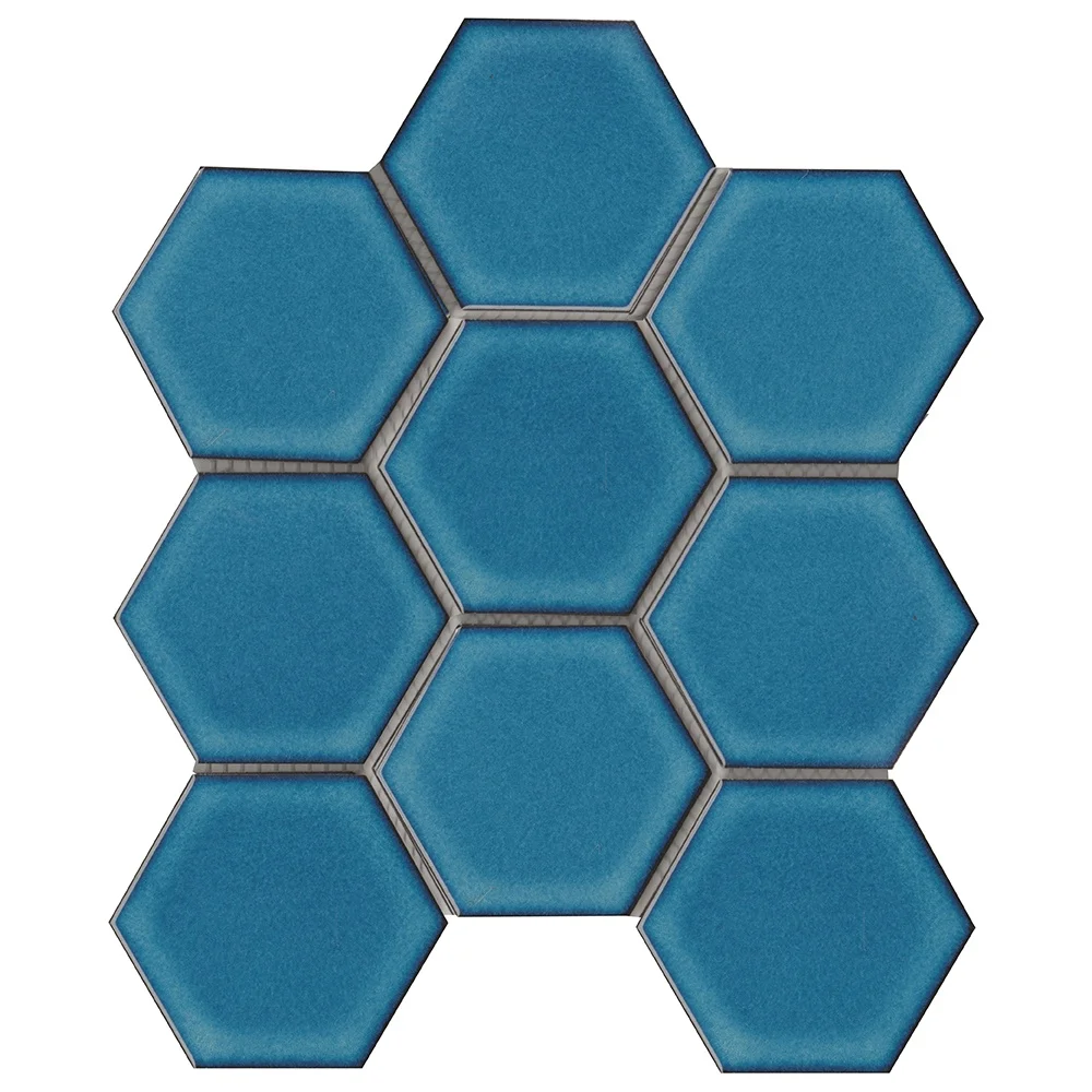 Hexagon sharp blue color matte finished porcelain mosaic tile for kitchen