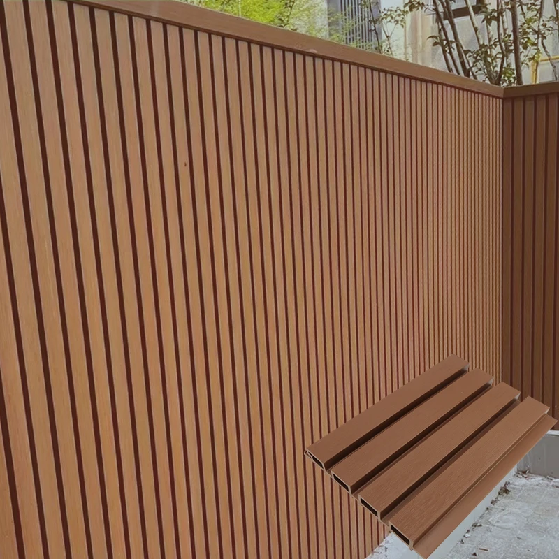 New Material 26MM B1 Flame Retardant Yard Corridor Fence WPC Dark Wallnut Outside Slat Wall Panel For Ceiling & Wall Decoration