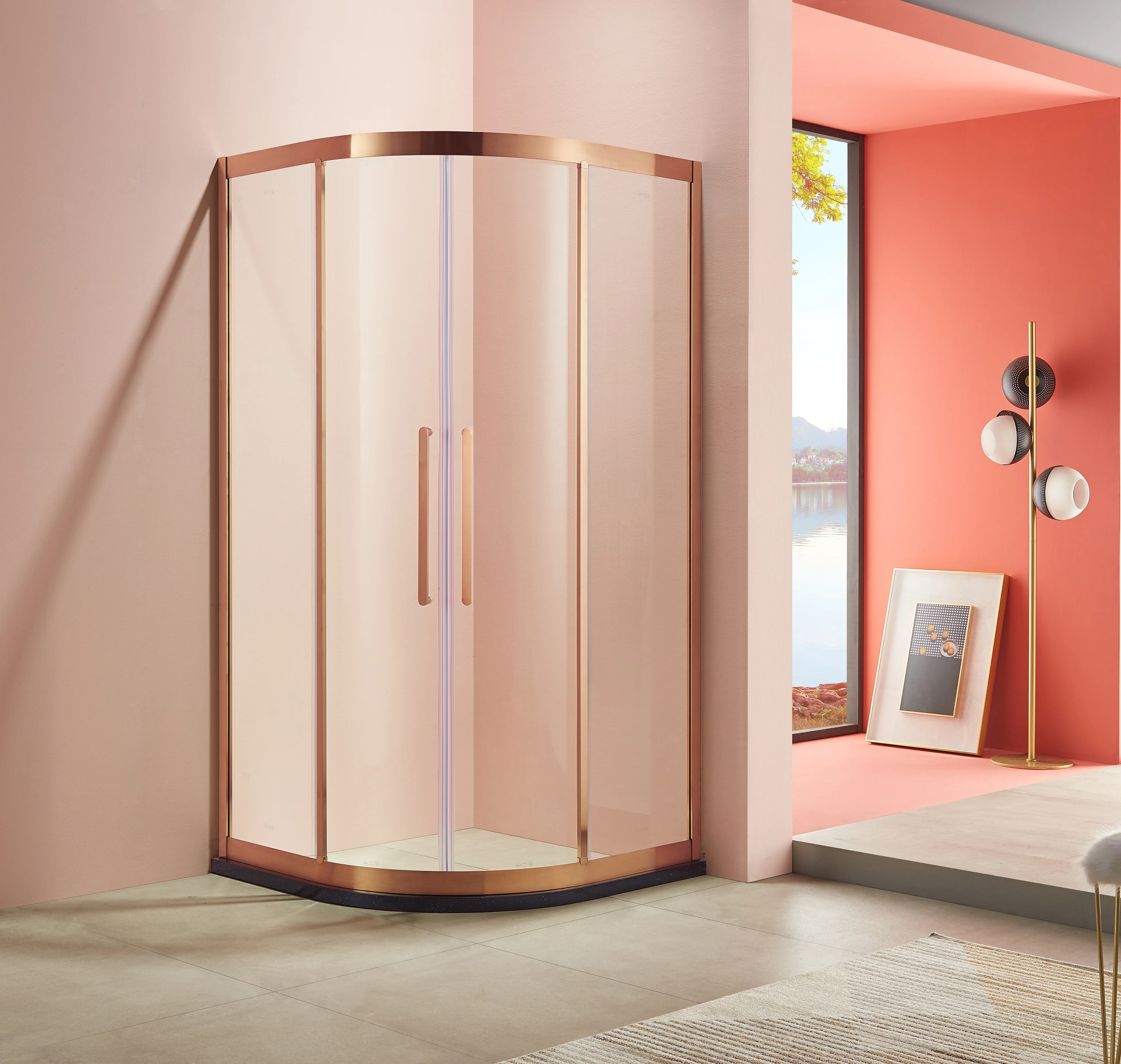 Rose golden frame tempered glass stainless steel arc Shower cabin shower room