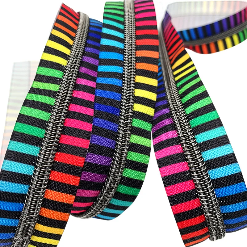 Fancy #5 Open End Printed Nylon Zipper Long Chain Electroplated Gunmetal Teeth Zip Colorful Nylon Zipper Tape
