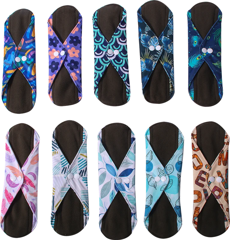 Popular Super Absorbent Reusable Bamboo Charcoal Cloth Menstrual Pad Washable Sanitary Pads Woman Eco-Friendly Pad