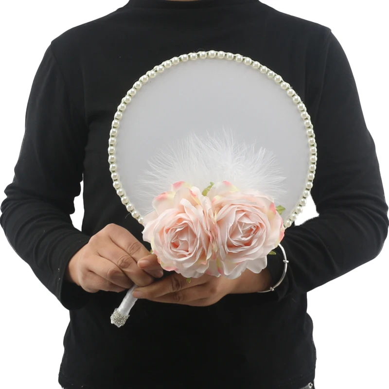 Wedding Crafts Bridesmaids Gift Crystal White Feather Bouquet Floral Hand Fan