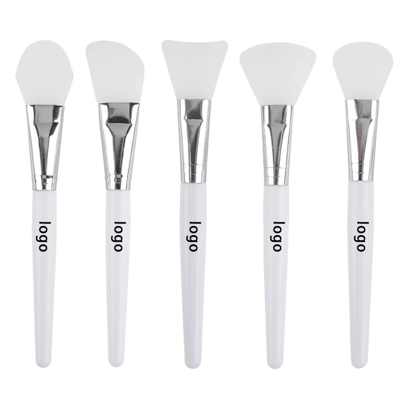 Custom logo fan face masking facial applicator for cosmetic tools white handle clay mud beauty spa makeup silicone mask brushes